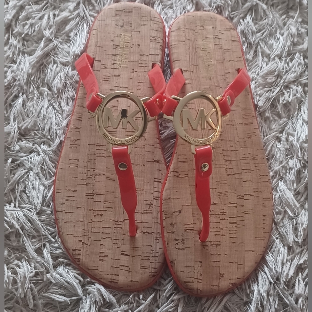 Michael Kors Red Thong Sandals with Gold Logo